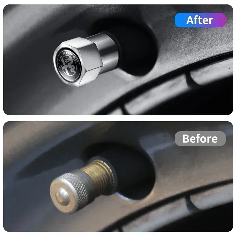 Set of 4 Metal Car Wheel Tire Air Valve Caps - Stylish Stem Covers