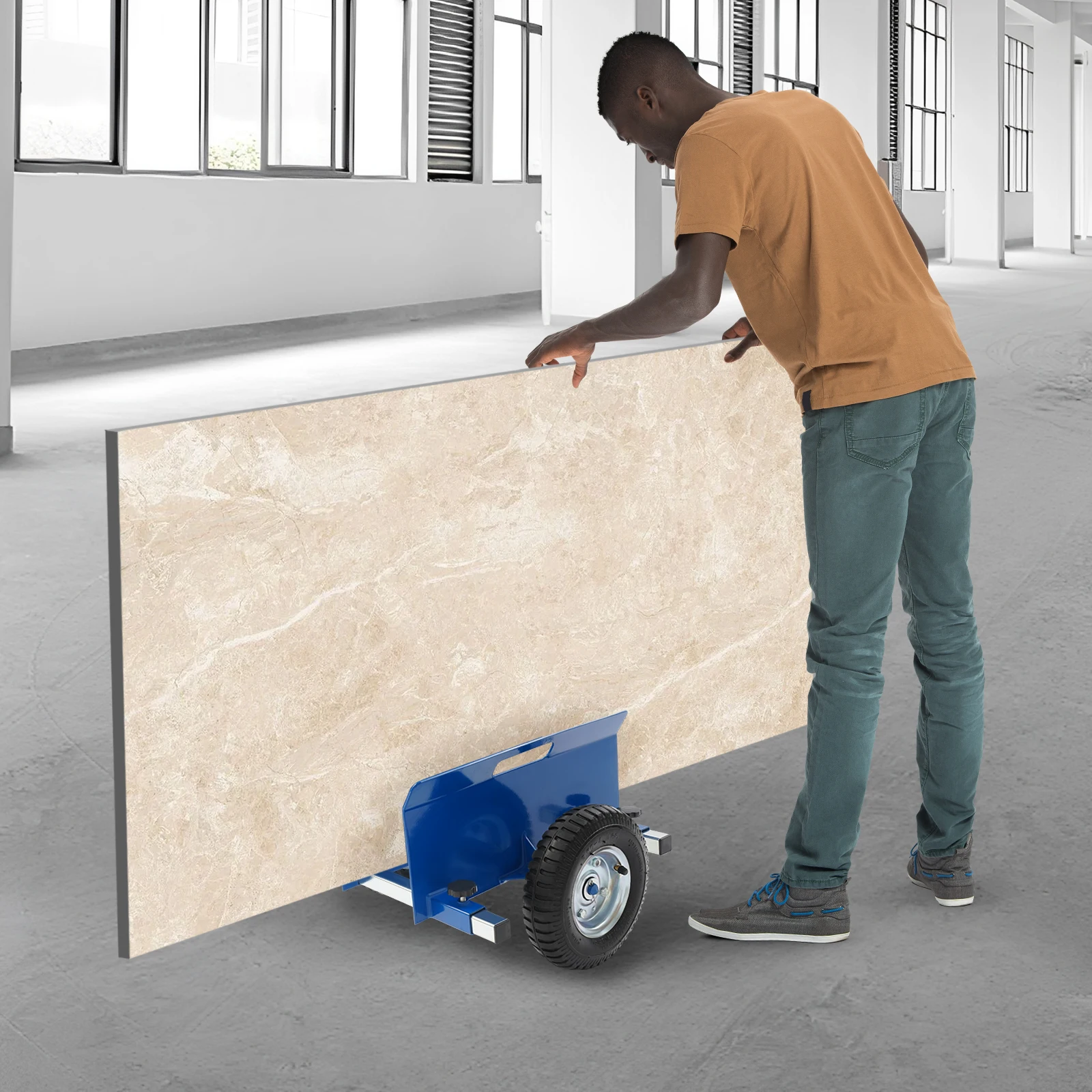 8 Zoll Blauer Schwerlast-Plattenwagen für Trockenbau und Holztüren 1100 LBS Tragfähigkeit Verstellbare Breite mit Vollgummirädern – Detail 1