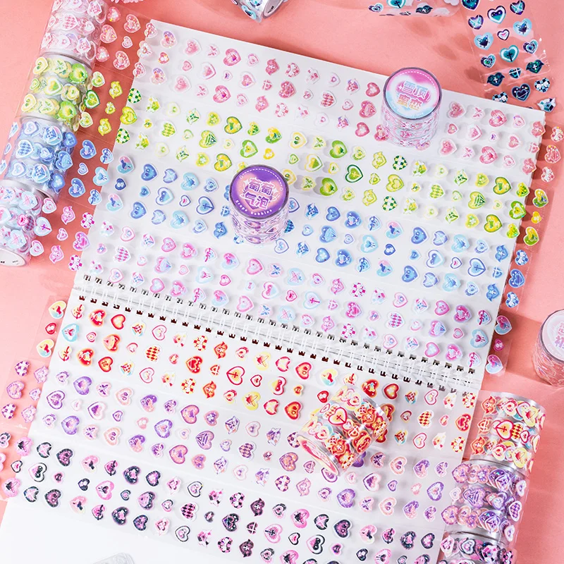 

Kawaii Heart Pattern Stickers On Roll Cute Reflective Love Masking Tape Decor Korea Photo Album Scrapbooking Sketchbook Supplies