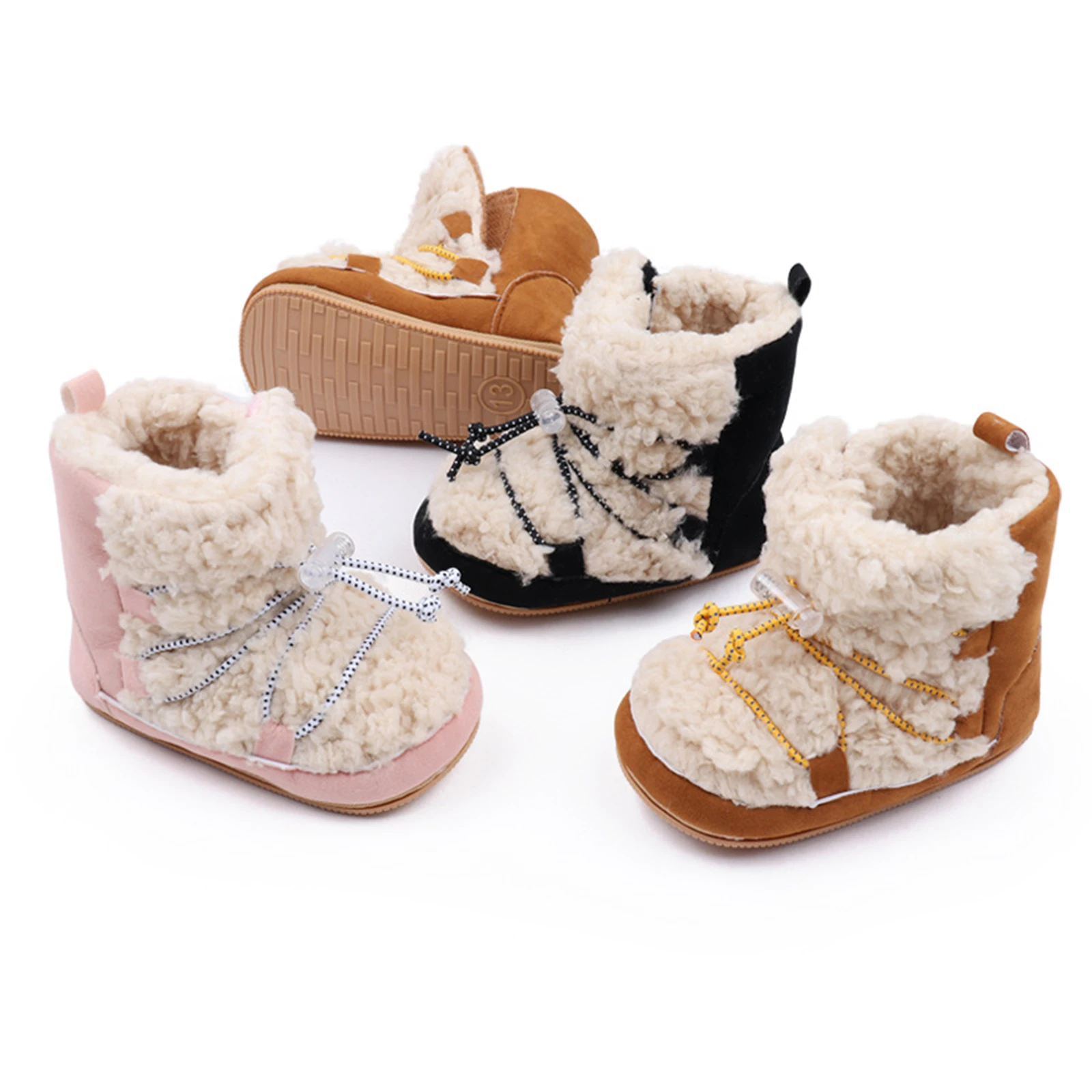 Newborn Baby Girls Coral Fleece Snow Boots Winter Ankle Boots Warm Plush Thicken Walking Shoes Toddler First Walkers Soles 1