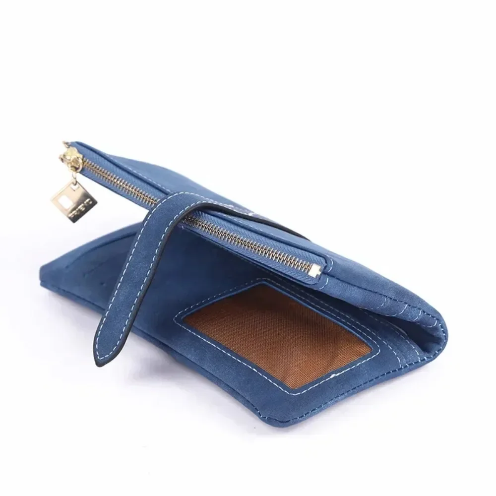 2024 New Fashion Women Wallets Drawstring Nubuck Leather Zipper Wallet Women's Long Design Purse Two Fold More Color Clutch