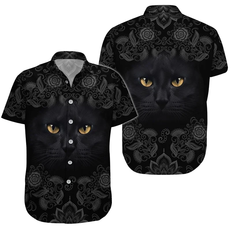 thumbnail image 1 of Camisa de manga corta con botones para hombre, informal, de verano, con estampado 3D, divertida, de gato y animal, estilo hawaiano, para playa, regalos de cumpleaños, 1 of 4