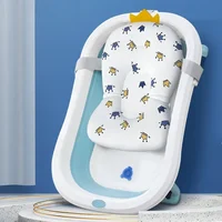 Coussin de baignoire Portable pour bébé, réglable, coussin de douche, Support pour nouveau-né, tapis de siège pliable, siège de bain pour bébé, coussin d'eau flottant 3