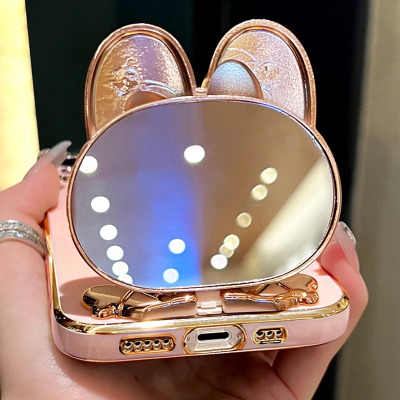 Elegant Floral Rabbit Mirror Phone Holder Case