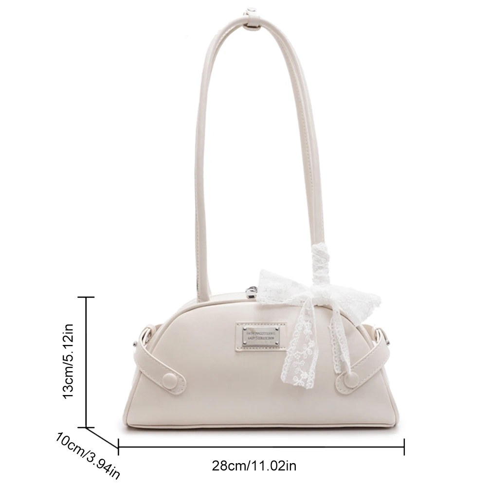 Women Small Underarm Bag PU Leather Bow Leisure Armpit Handbag Solid Color Travel Underarm Handbag Girls Outdoor Daily Bag