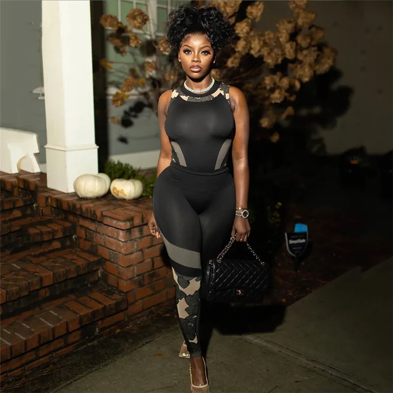 

Digital Print Slim Top High Waist Trouser Tracksuit Women Sleeveless Pullover Y2k Tops Skinny Long Pant Casual Two Piece Set