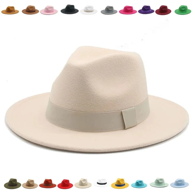 Fedora Hat Women Winter Hats for Women Ribbon Band Men's Hat Wide Brim  Classic Beige Wedding