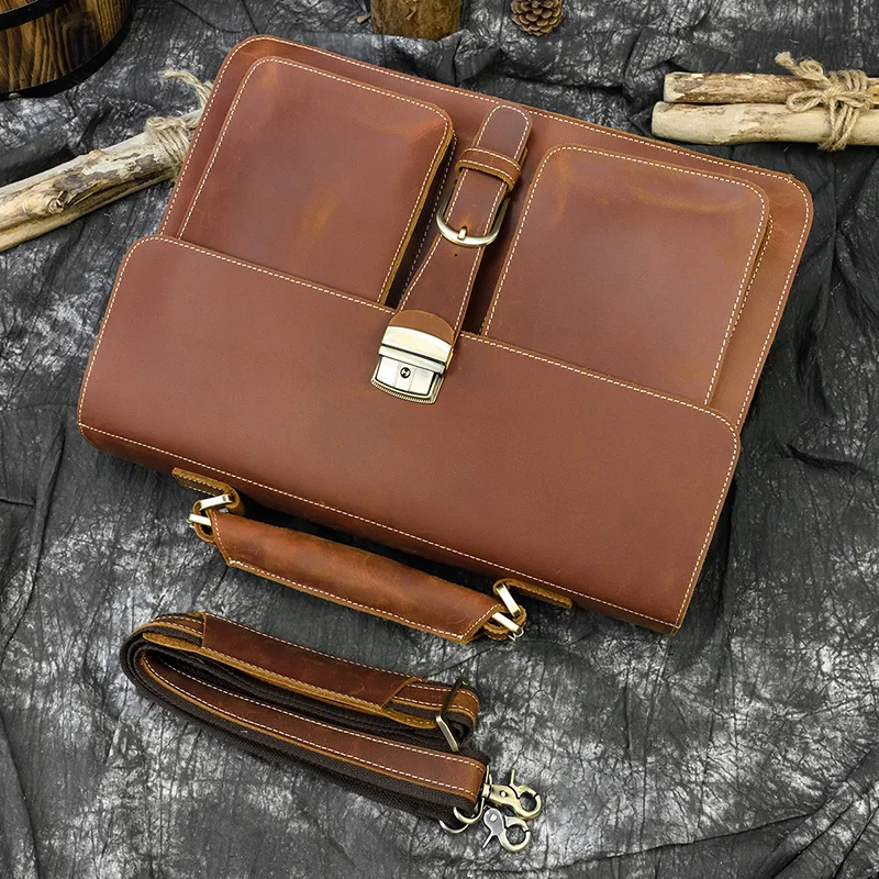 Distressed Large Leather Lenovo Mens Messenger Laptop Bag Briefcase