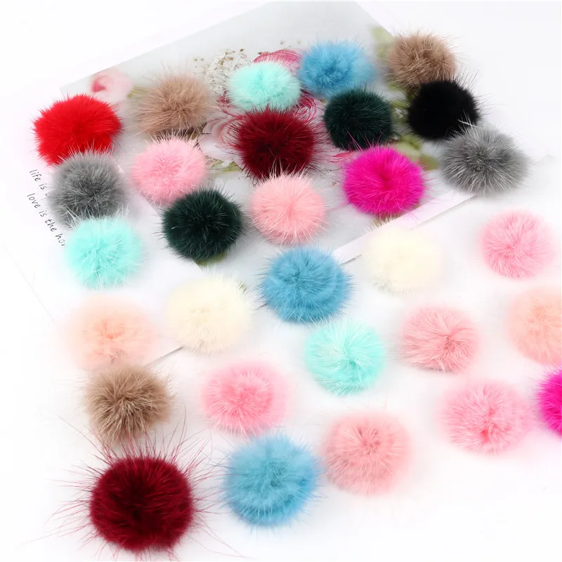 Craft Supplies Pom Poms Craft Supplies Fluffy Ball Accessories 3cm Pompoms Ball 30mm Real Mink Fur Pompom 30mm Pom Pom Balls for Sewing Keychain Hats DIY Jewelry Crafts Materials