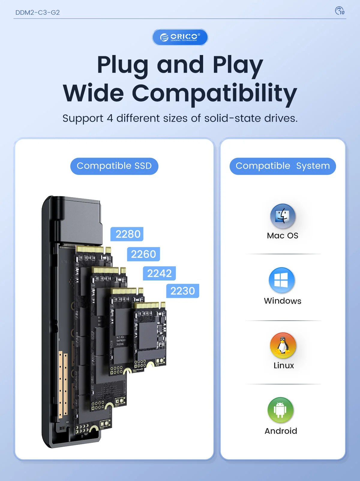 ORICO M.2 SSD Enclosure NVMe SATA Alumínio