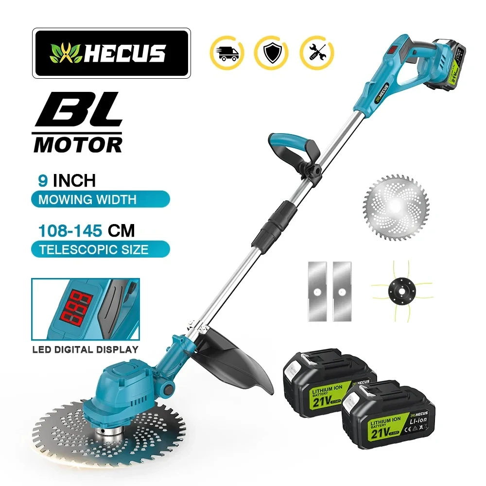 GISAM Electric Lawn Mower 9 inch, brushless motor, length adjustable cordless rechargeable grass trimmer, compatible with Makita 18V battery pins