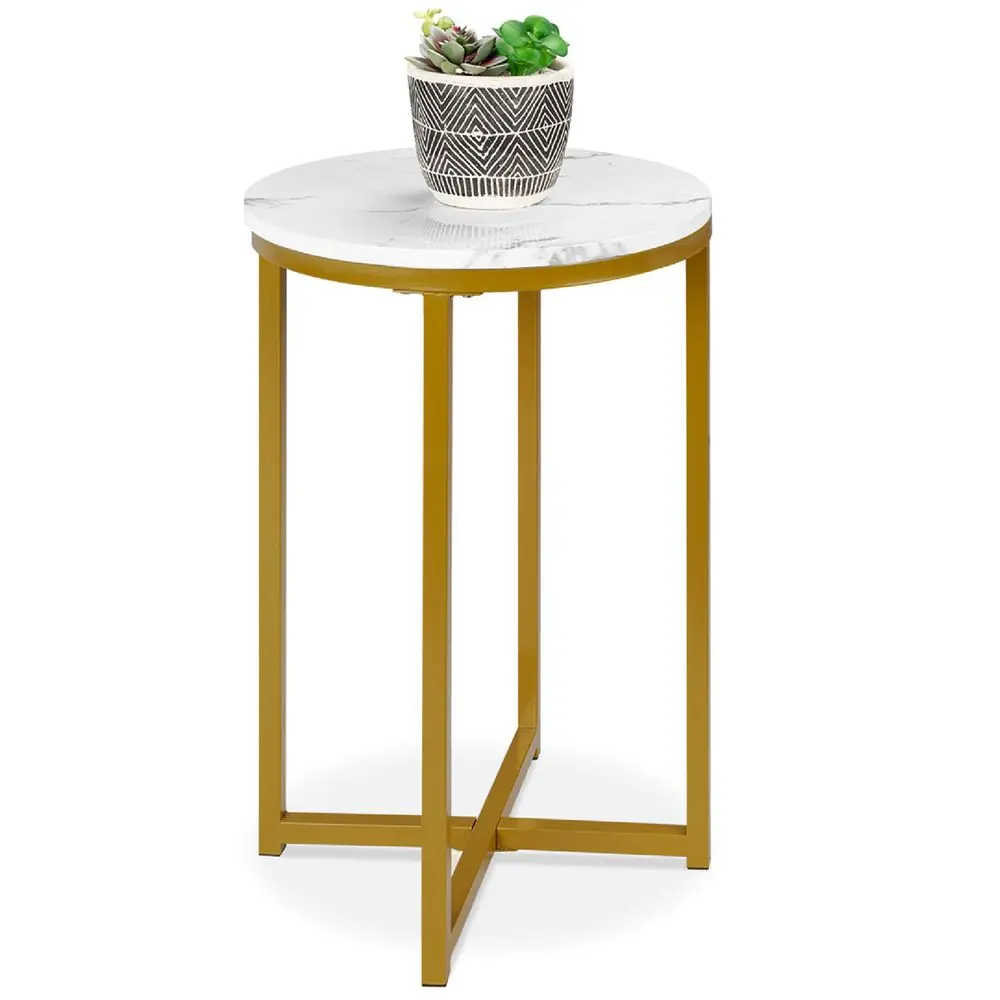 Mesa decorativa de mármol sintético de 16 pulgadas, mesa auxiliar moderna, pequeña mesa de centro para decoración del hogar