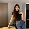 FZCSPEED Women's Half-Turtleneck Short Sleeve T-Shirt Solid Color Slim Cropped T-Shirt Top Casual Sexy