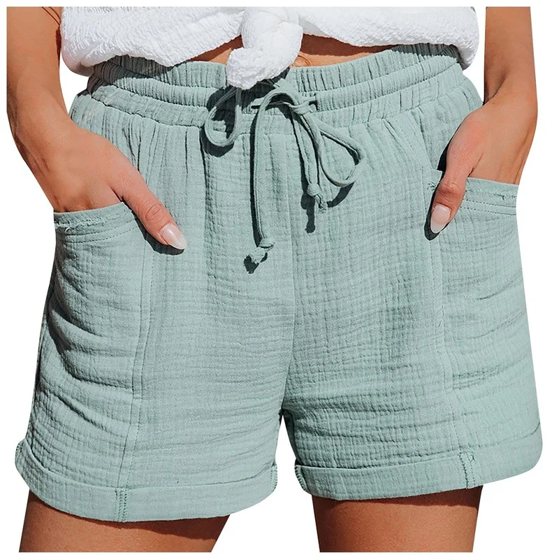 Women Loose High Street Lace Up Solid Casual Shorts 2023 New Summer High-waisted Female Fresh Wide-leg Pleated Shorts Streetwear
