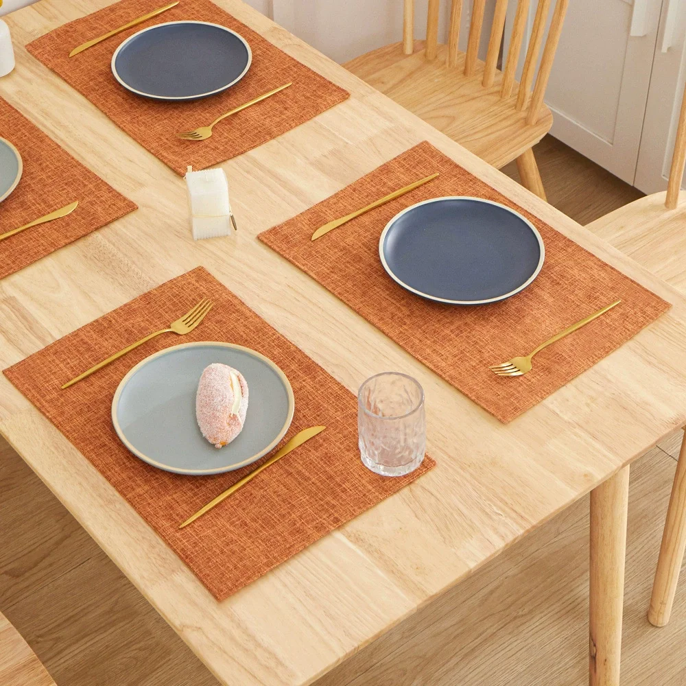 Set of 4 Dual-Layered Faux Linen Heat Resistant Placemats
