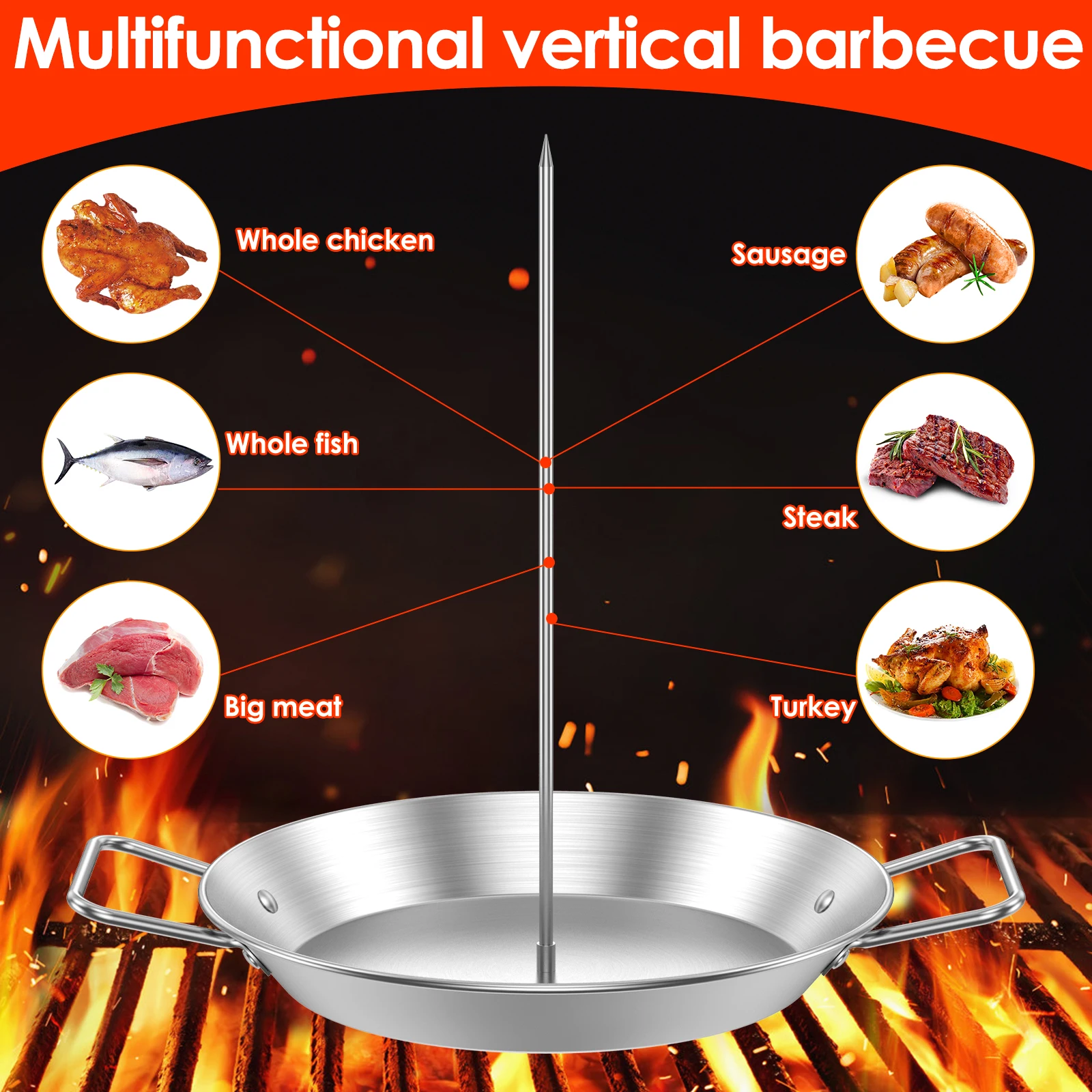 BBQ Vertical Skewer Stainless Steel Vertical Barbecue Stand Barbecue Rack Skewer Grill for Kebabs Roast Chicken Picnic