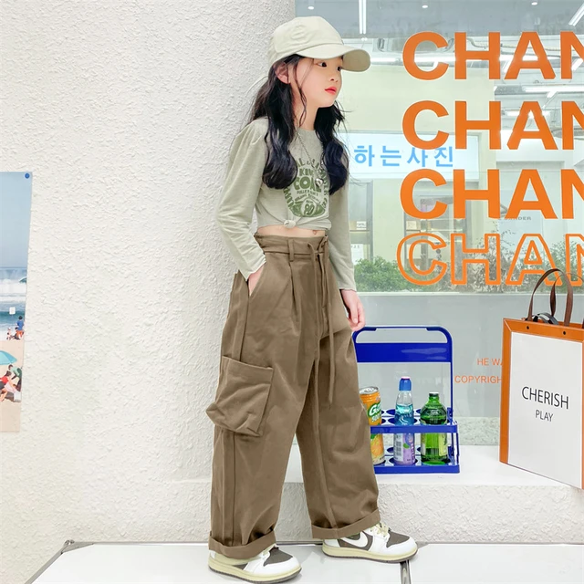 Spring And Autumn New Girl's Retro Army Green Cargo Pants High