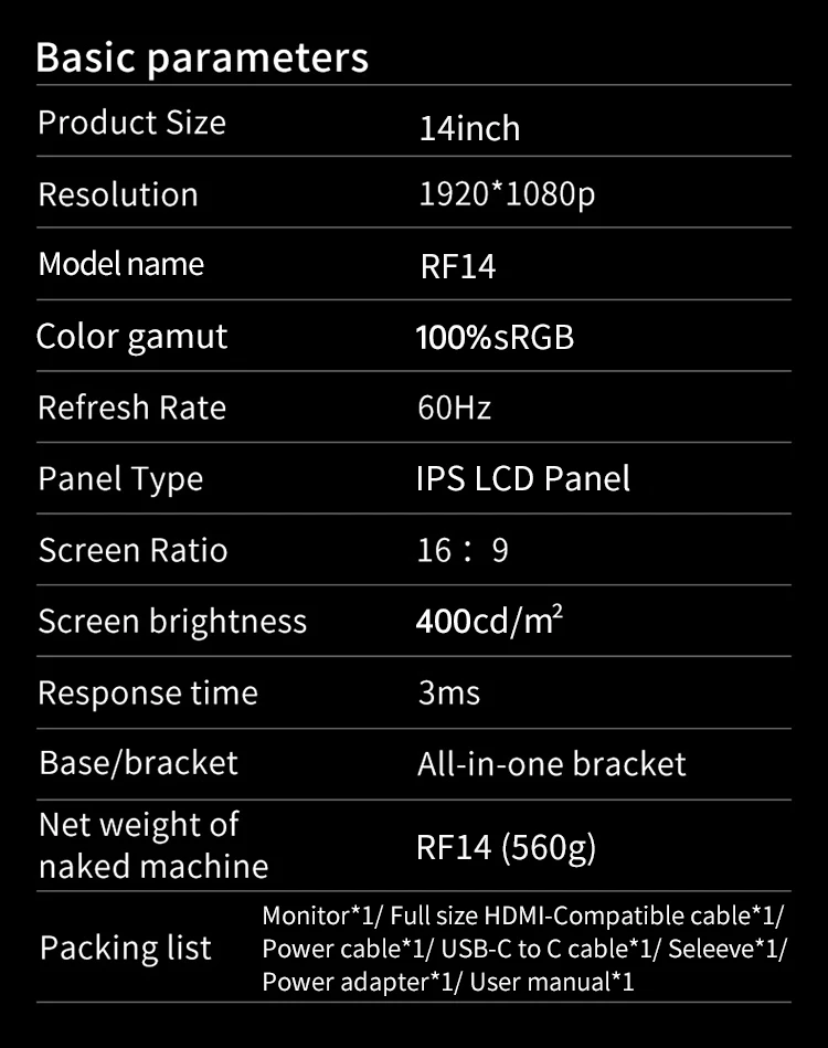 VCHANCE 14-Zoll-tragbarer Monitor 1080p 100 % sRGB 400Nit mit Ständer Ultraleichtes erweitertes Display Gaming-Bildschirm für Laptop Mac – Detail 23