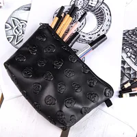 Black Skull Cosmetic Bag Women PU Leather Makeup Bag Travel Organizer For Cosmetics Toiletry Kit Bag Dropshipping 2