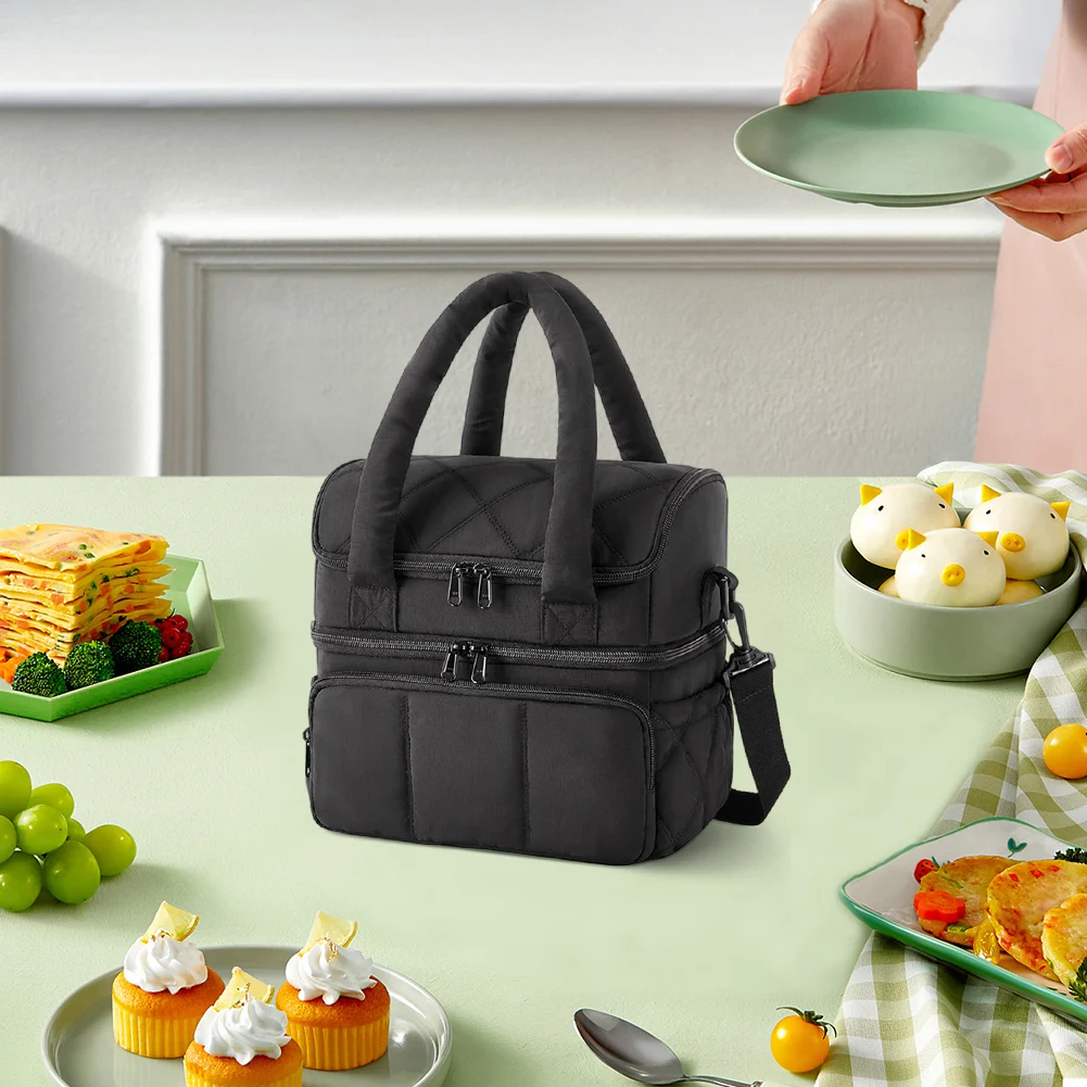 Insulated Leakproof Crossbody Lunch Box for Women Reusable Food Thermal Handbag Waterproof Bento Top Handle Bag for Work Picnic