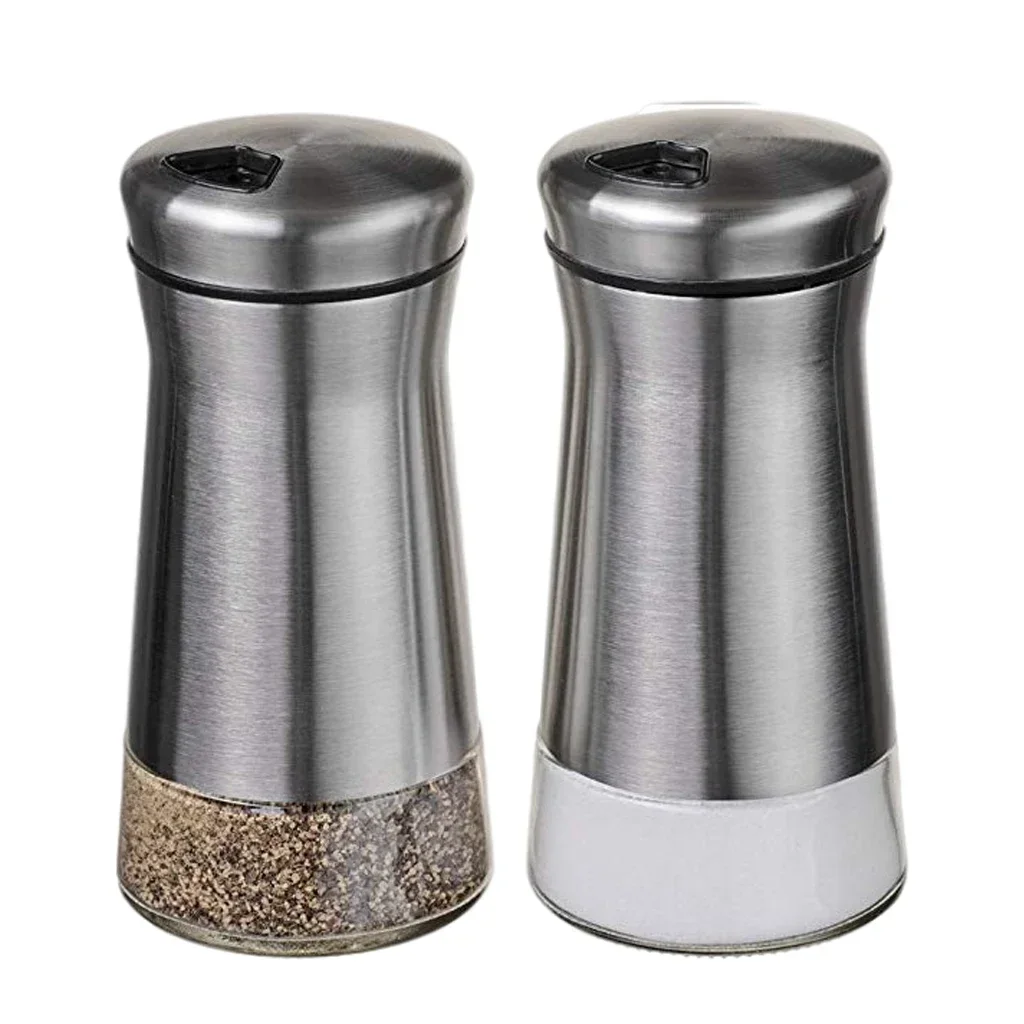

Glass Salt and Pepper Seasoning Shakers Salt Pepper BottleSprayer Organizer Stainless Steel Spice Jar Kitchen Tools