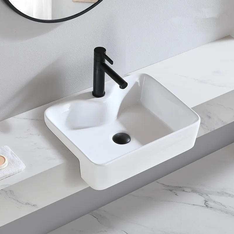 

Countertop basin semi-embedded washbasin square bathroom bathroom narrow basin ceramic semi-hanging basin