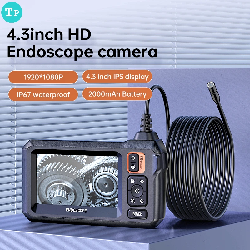 

Tp HD 1080P Endoscope Camera 8mm Single Lens 4.3inch LCD Screen Display Inspection Camera Industrial Piping Endoscopic for Cars