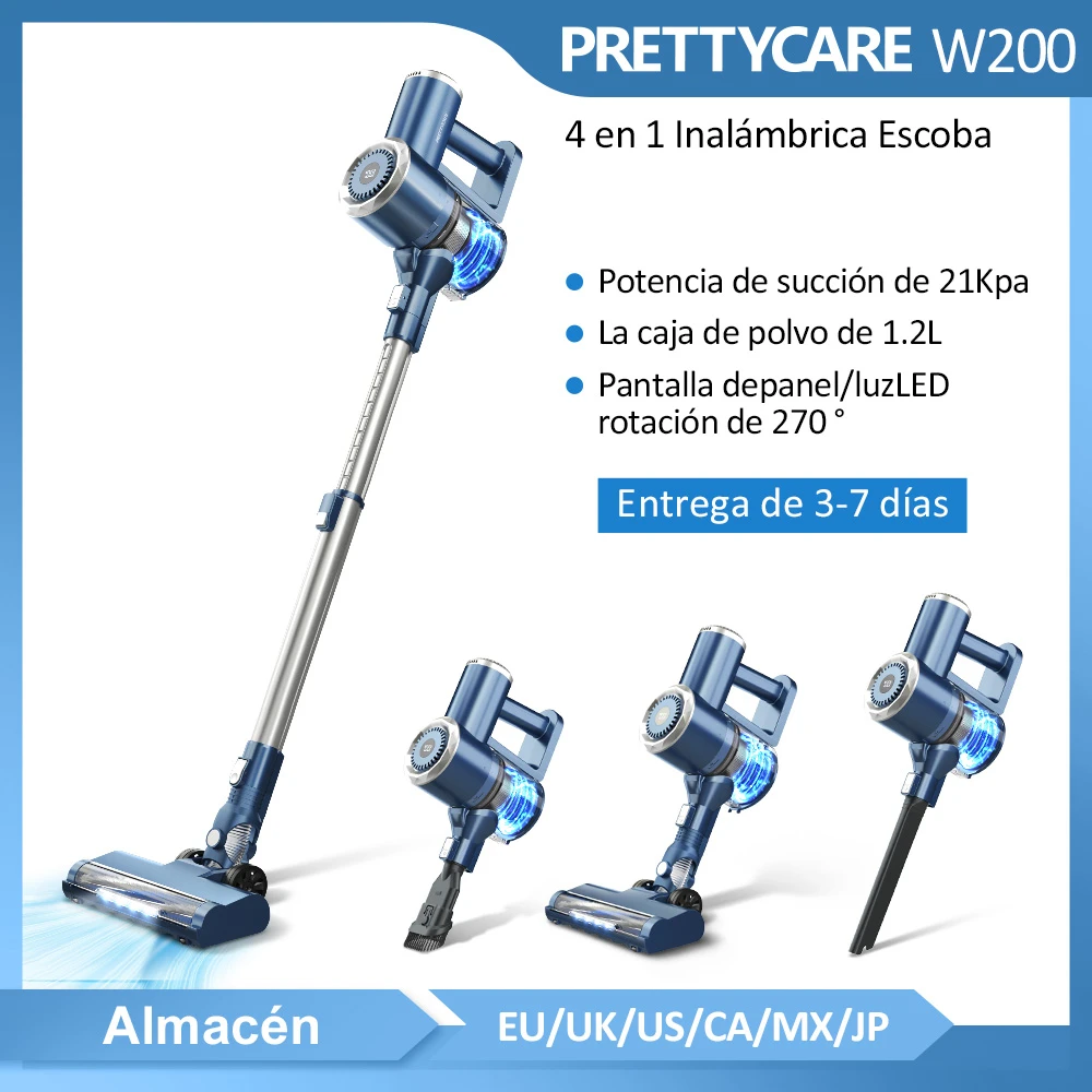 PRETTYCARE Aspiradora Escoba sin Cable Kpa LED 4 1 Inalámbrica Escoba Eléctrica sin Bolsa Potente Aspirador de Mano Alfombra Pelo Mascota Sofá W200| | - AliExpress