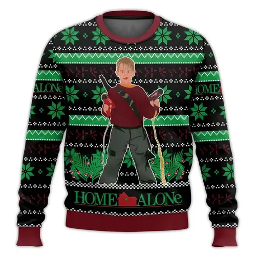 Merry Christmas alone at home Ugly Christmas sweater cartoon animation Men's pullover 2026 fashionable couple shirts Sweatshirt - Image 3