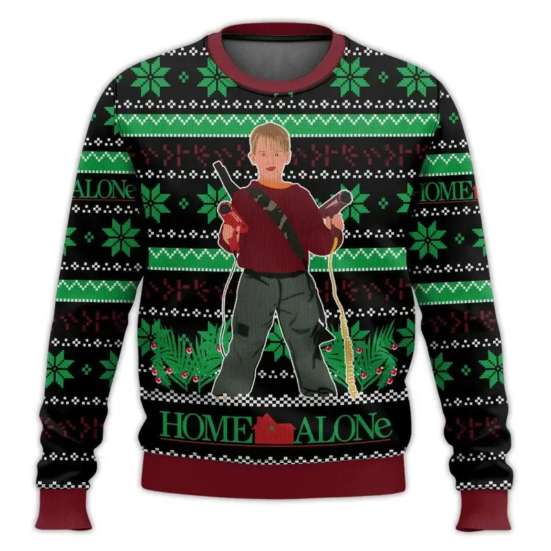 Merry Christmas alone at home Ugly Christmas sweater cartoon animation Men's pullover 2026 fashionable couple shirts Sweatshirt - Image 3