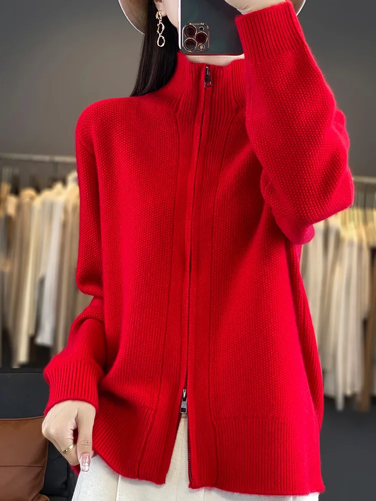 Fall Winter Large Size 100% Cashmere Cardigan womens Sweater Long Sleeve Knitted Outerwear Clothes Knit Top Fashion Trend Casual