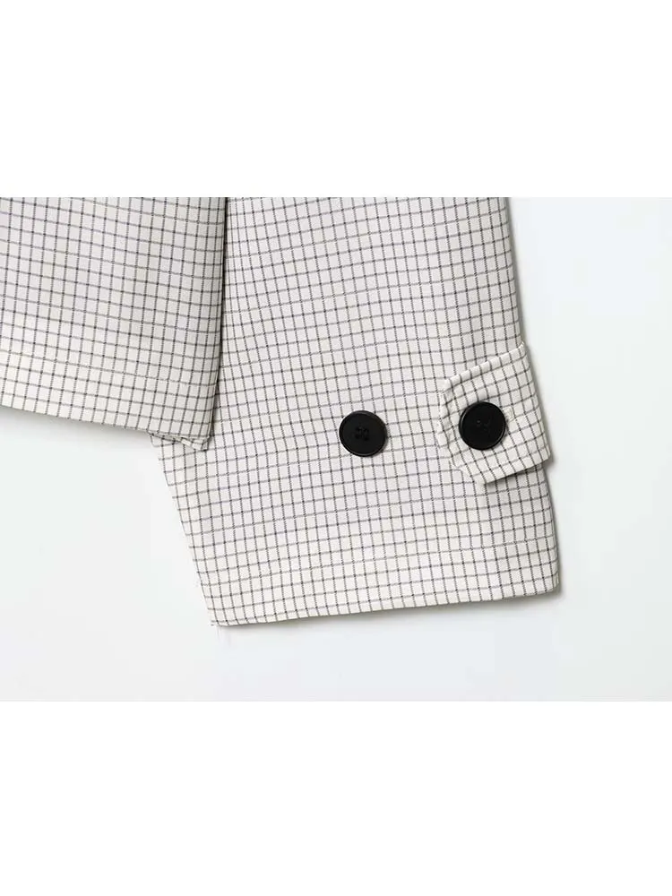 Women Leather collar Jacket 2025 New Autumn Fashion Grid Print Long Sleeve Zipper Loose Coat Chic Female High Street Outerwear ﻿