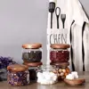 6pieces  Glass Jars Set,  Spice Jars with Bamboo Lids, Clear Glass Food Storage Containers, Kitchen Canisters Set 5