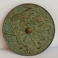 5" Collect Old Chinese Bronze Dynasty Dragon Phoenix Round Copper Mirror Decor Room Decor Home Accessories 1