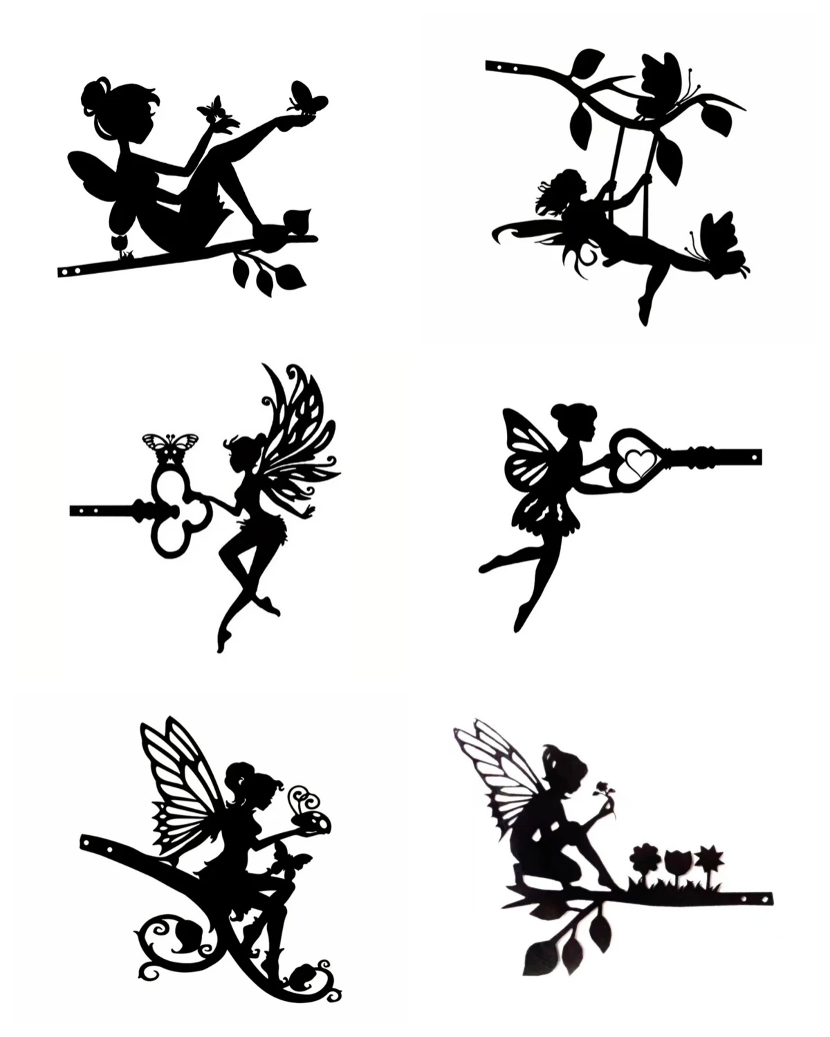 Fairy Silhouette Statue Metal Branch Decoration Angle Metal Stake Outdoor Garden Butterfly Flower Decor Branch Tree Art