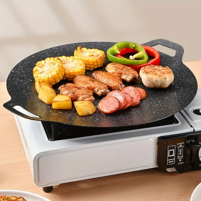 1pc Premium Non-Stick BBQ Pan for Outdoor Camping and Home Cooking - Ideal for Grilling Steaks, Burgers, and Veggies! Gas burner 5