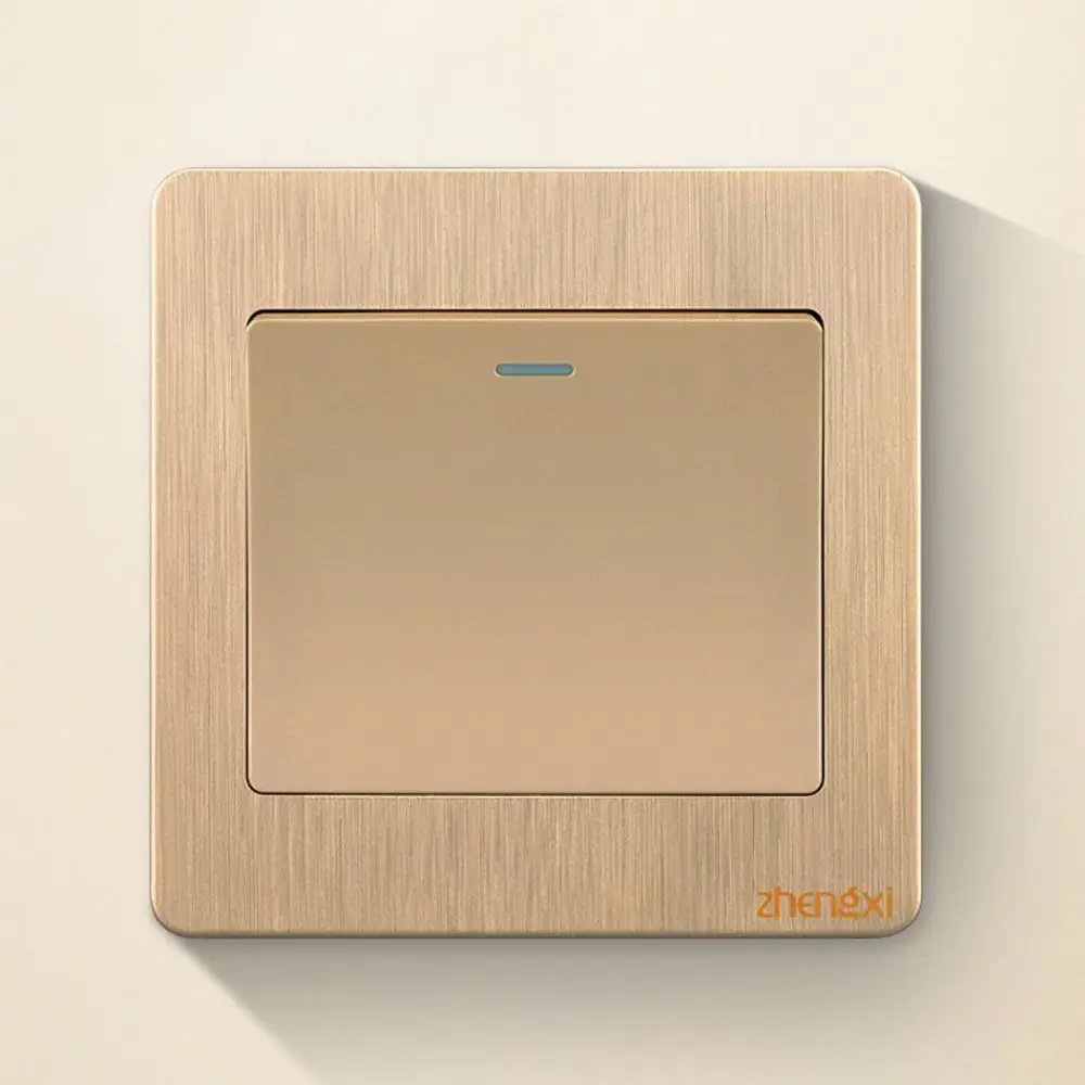 1Way Button Wall Switches New Home Accessories with LED Lamp Wall Light Switch Panel Gold Durable On / Off Push Buttons