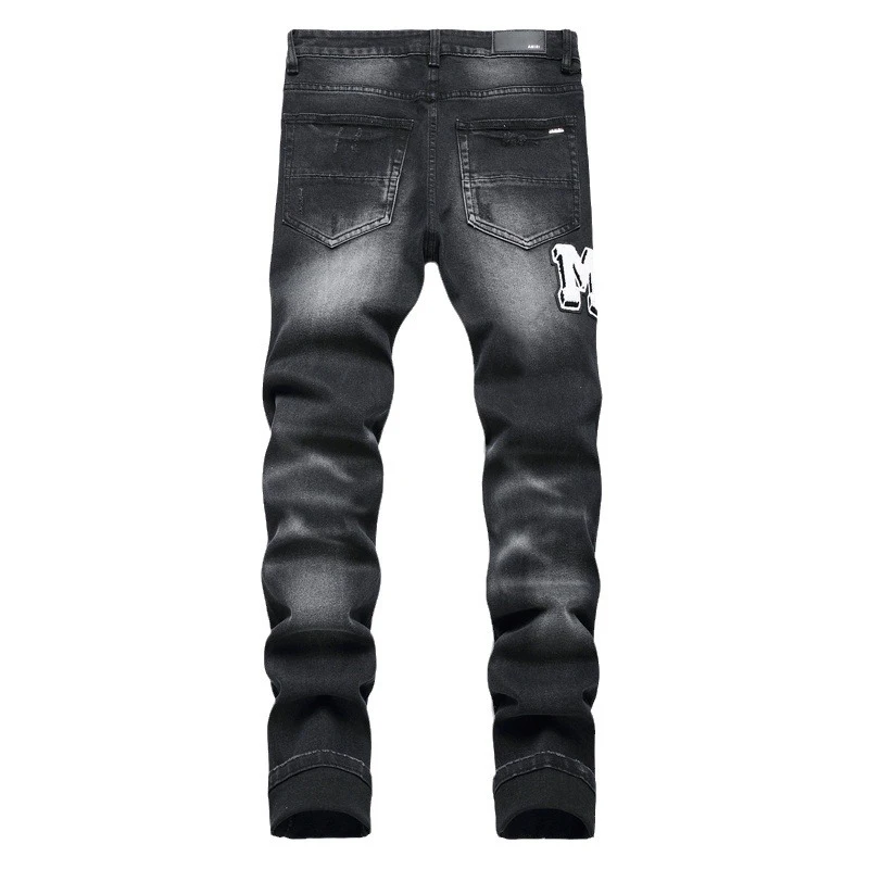 2024 new Men's jeans 3529 vintage black jeans ripped trend stretch slim fashion pants men's pants
