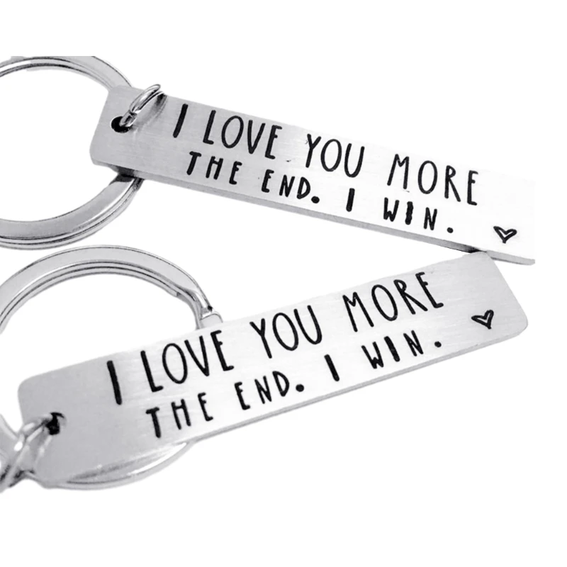 Engraved Keychain Lettering Keychain Couple Keyring, I lOVE More The End Keyring