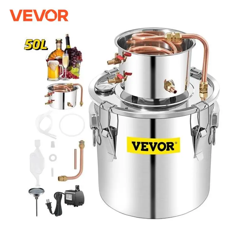 SucceBuy 50L Moonshine Still Alcohol Distiller w/ Water Pump Stainless Copper Home Brew Ethanol Wine Essential Oil Brewing Kit