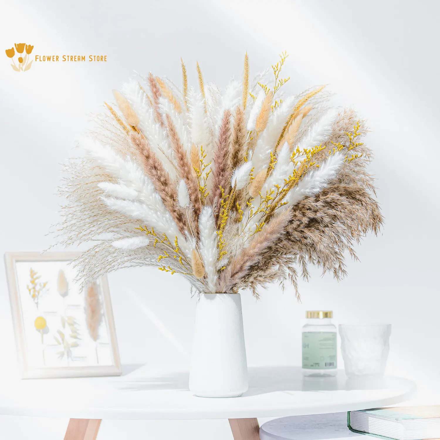 

82Pcs Natural Dried Flowers Pampas Grass Bouquet Boho Home Decor Fluffy Reed Limonium for Wedding Floral Arrangements Decoration