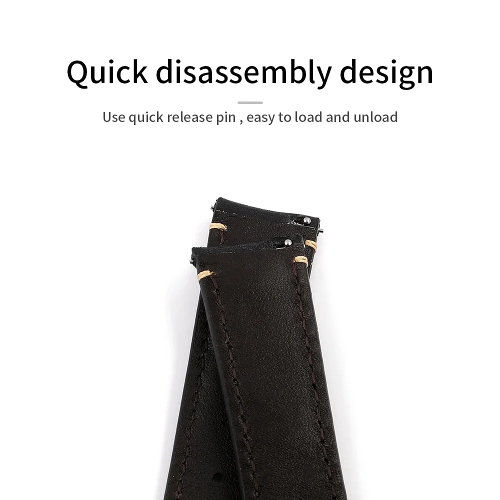 Vintage Genuine Leather Watch Strap with Quick Release Pin Buckle - Universal Bracelet Wristband Accessories