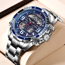 

Mens Watches 2022 LIGE Brand Foxbox Dual Display All Steel Sport Wrist Watch For Men Waterproof Date Clock Relogio Masculino+Box