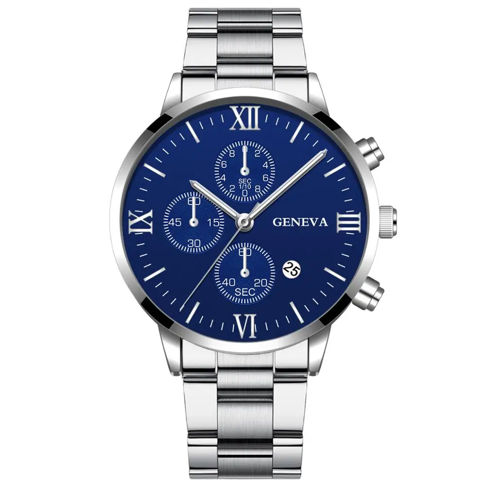 Geneva Fashion Mens Watches Luxury Gold Stainless Steel Quartz Wrist Watch Men Business Casual Calendar Clock relogio masculino 