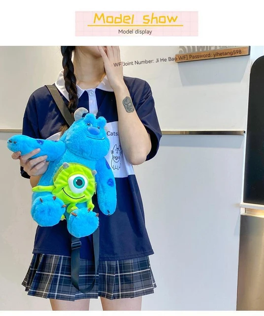 Disney Anime Monsters Inc Anime Goods Cartoon Sulley James P Sullivan Mike  Stitch Plush Backpack Gift For Kids Birthday Doll