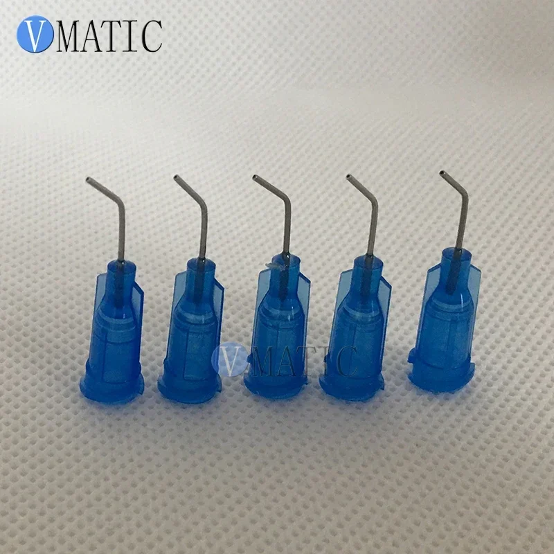 100Pcs 22G Blue 0.5'' Tube 45 Degree Bend Bent Dispensing Blunt End Stainless Steel Needle Tips 1/2 Inch