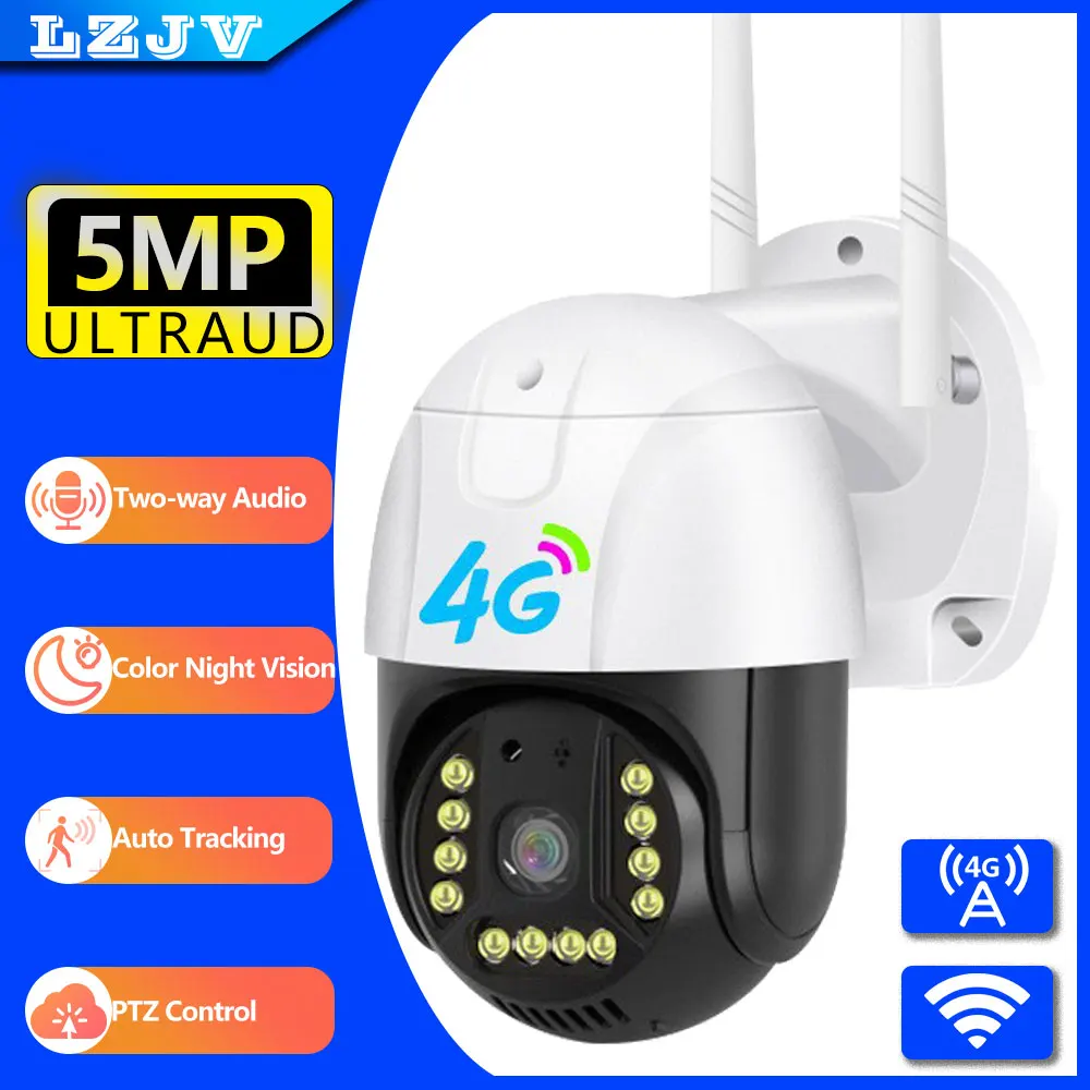 

LZJV 4G/WIFI Camera Security IP Wireless CCTV Surveillance Cameras Outdoor Waterproof Auto Tracking Two Way Audio Baby Monitor