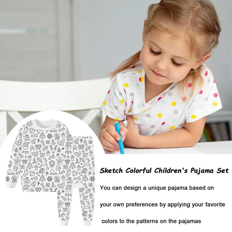 Coloring Pajama Set Kids Long Sleeve Top And Pants Pjs Kids Art Color Your Own Pajama Handicraft Toys DIY Kid Crafts For Kids