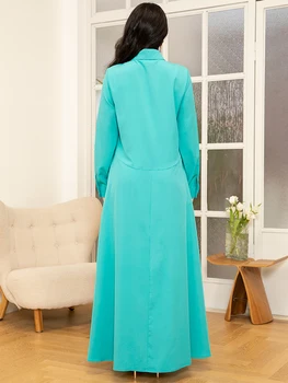 2025 Spring/Summer Collection - Light Green Preppy Lapel Long Dress with Pockets and Button Applique 2