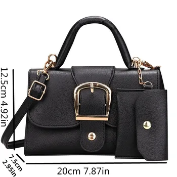 حقيبة كتف بتصميم بإبزيم علوي قابل للطي مع حزام قابل للتعديل، محفظة كروس أنيقة للنساء مع حقيبة صغيرة 3